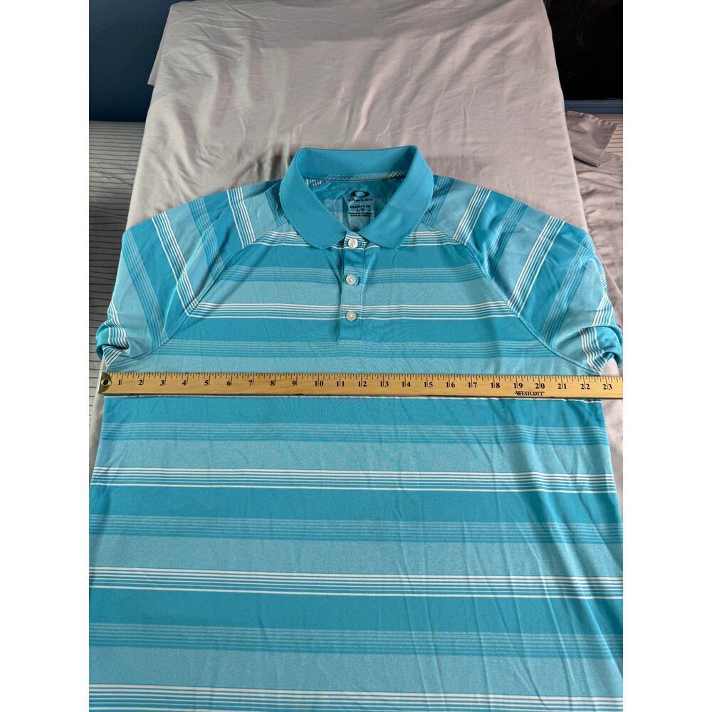Oakley Polo Shirt Men’s Large Blue Striped Golf Performance Regular Fit SS - Picture 7 of 8